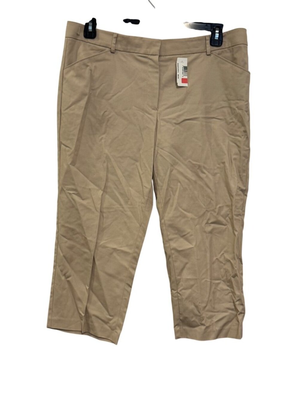 New Directions Womens Khaki Cropped Pants Size 14 Cotton Blend Stretch New